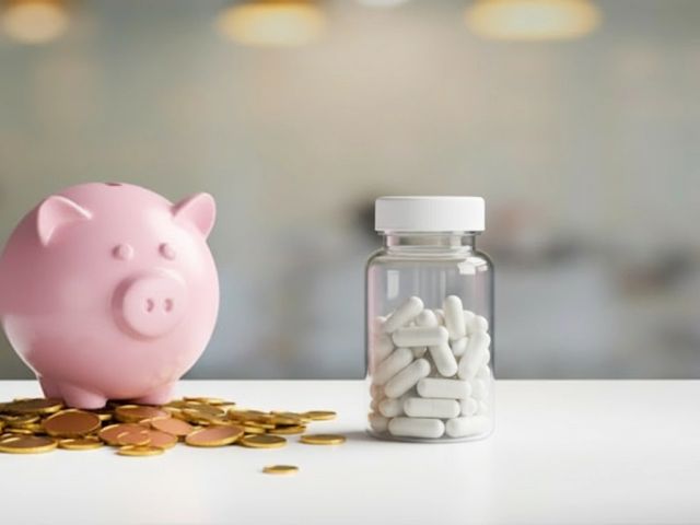 NAD Levels by Age Group: What's Considered Normal? 13 A pink piggy bank sits next to scattered gold coins and a supplement bottle on a white surface.