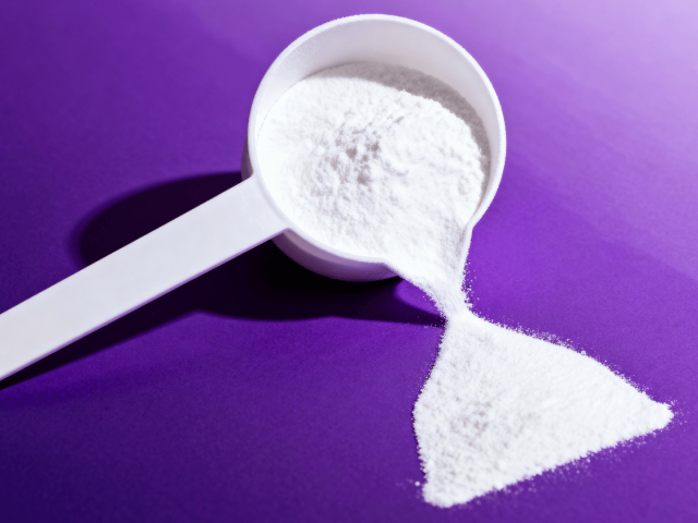 How Creatine Became an Anti-Aging and Longevity Essential 1 A white measuring scoop filled with creatine powder being poured into the shape of an hourglass symbolizing longevity.