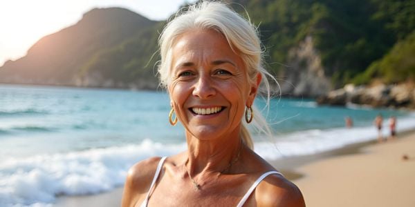 Homepage 21 Smiling older woman by the sea